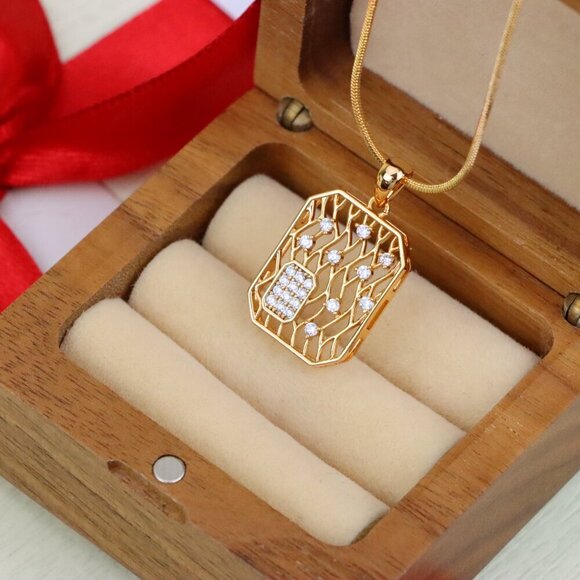 "Rose Gold Rectangle Pendant with Crystal Accents, XPPT1307 - Picture 8 of 12